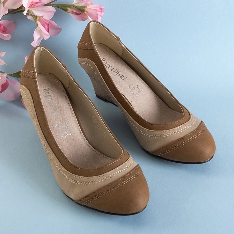 Escarpins compensés femme marron et beige Linnea - Chaussures