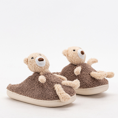 Chaussons femme marron avec ours en peluche - Chaussures
