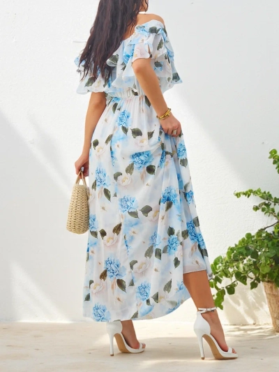 Robe off-the-shoulder pour femmes avec manches courtes en divers motifs floraux