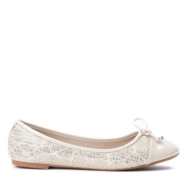 Beżowe, klasyczne baleriny z kokardką - Obuwie
