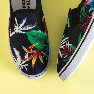 Slip-on noir pour enfants avec imprimé végétal Ailbe - Footwear