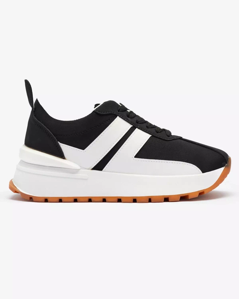 Chaussures de sport noires en éco-cuir pour femme avec empiècements colorés Tifora- Footwear