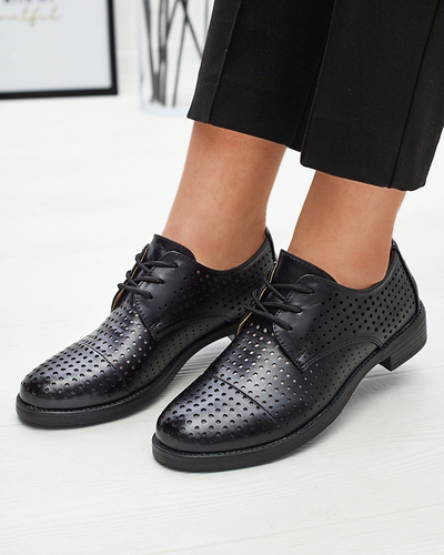 Demi-souliers ajourés en cuir écologique noir pour femmes Azedvo- Footwear