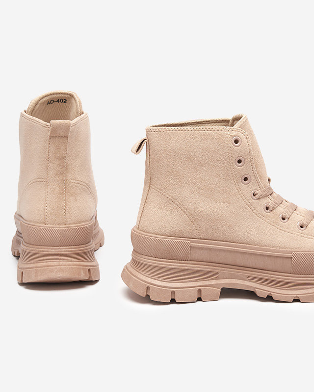 OUTLET Bottines femme marron clair à lacets et talon plat Wertika - Souliers