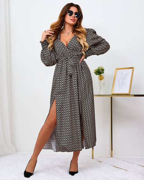 Royalfashion Robe longue à motifs beige et noir pour femme
