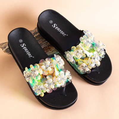 Sandales compensées femme noires à embellissements Maurelle - Chaussures