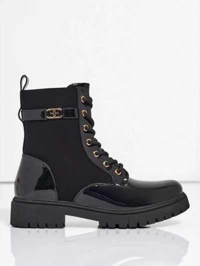 Bottines à lacets en cuir écologique mat et verni Alvinea