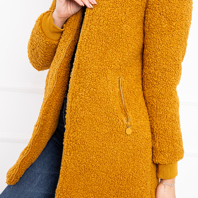 Veste femme jaune à capuche en mouton retourné - Vêtements