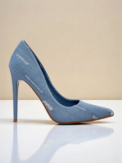 Royalfashion Escarpins à talons hauts pour femme en denim chic