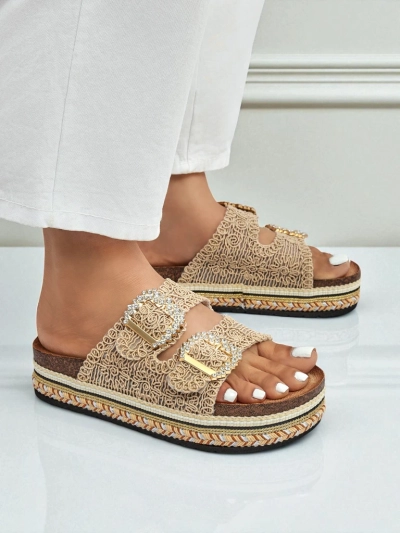 Royalfashion Sandales pour femmes avec boucles strassées GlamCork