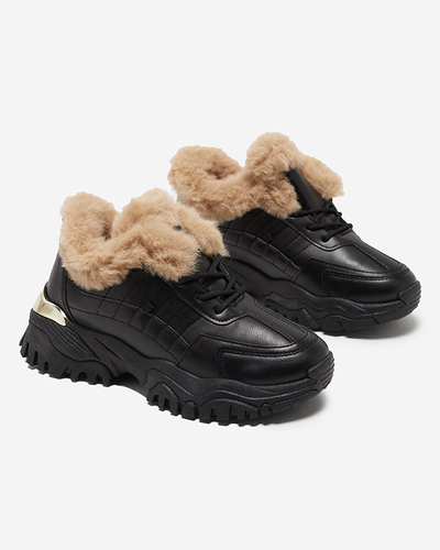 Chaussures de sport pour femmes noires avec fourrure Flixi - Chaussures