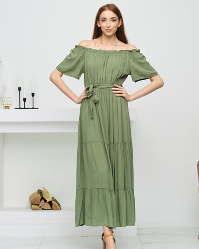 Robe midi femme kaki dos ouvert - Vêtement