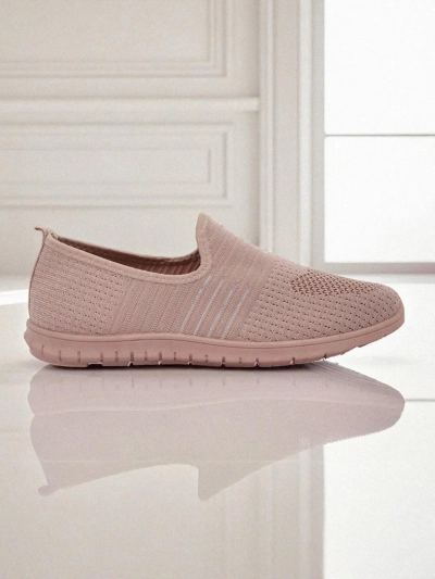 Chaussures pour femmes Aelia roses en tissu, mocassins confortables à talons plats