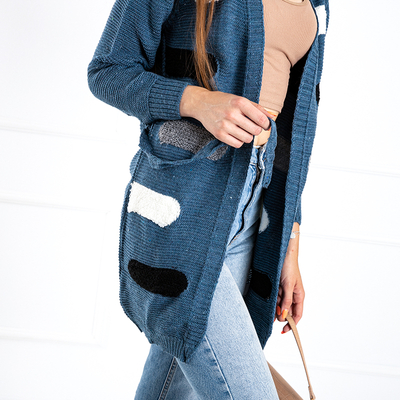 Cardigan bleu noué pour femme à rayures colorées - Vêtements