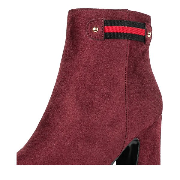 Bordowe botki na słupku Hilevier - Obuwie
