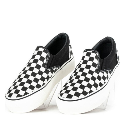 Czarne slip on w kratkę Alcala - Obuwie