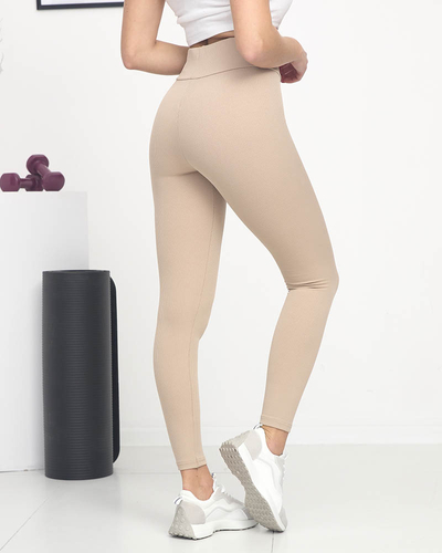 Legging femme marron clair côtelé inscriptions orange - Vêtements