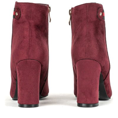 Bordowe botki na słupku Hilevier - Obuwie