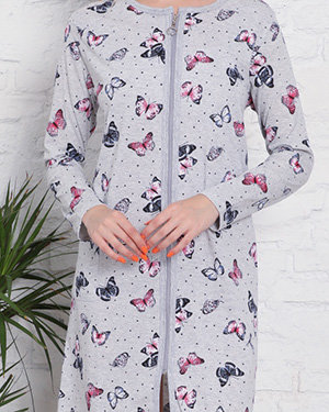 Chemise de nuit grise avec imprimé papillon- Vêtements