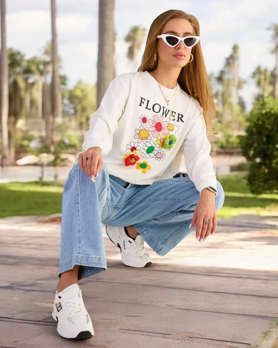 Royalfashion Sweat-shirt en coton à imprimé fin pour femme
