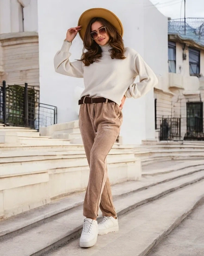 Royalfashion Pantalon simple pour femme en velours côtelé