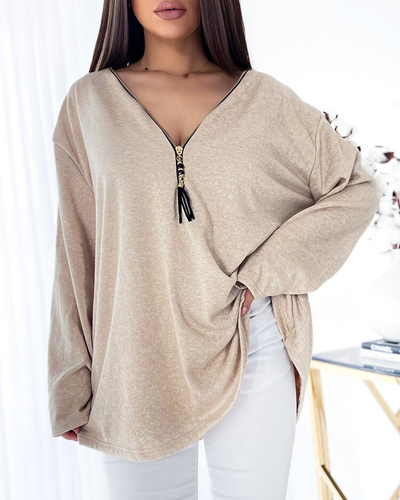 Royalfashion Blouse oversize pour femme en beige