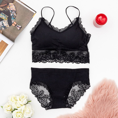 Ensemble lingerie femme noire avec dentelle - Sous-vêtements