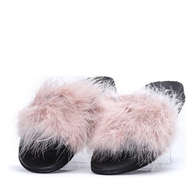 Różowo- czarne klapki z futerkiem Beana - Obuwie