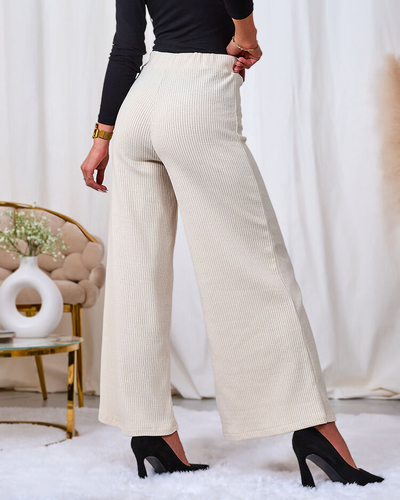 Royalfashion Pantalon large côtelé pour femme crème