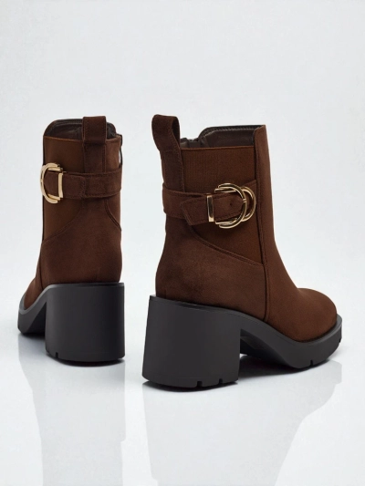 Bottines femme en daim écologique à talon bloc Solenya