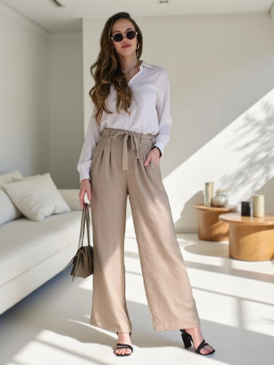 Royalfashion Pantalon large pour femmes avec ceinture