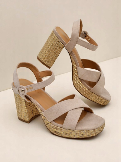 Sandales pour femmes Royalfashion AURELIA beiges à talons en cuir suédé