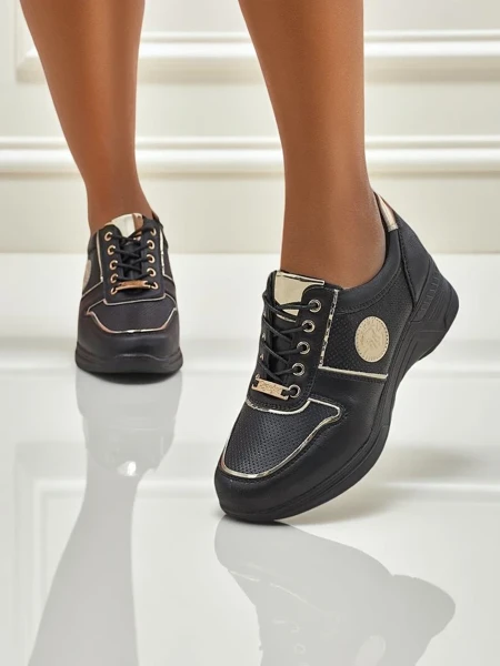 Sneakers compensées pour femmes Callista Nero cuir écologique noires