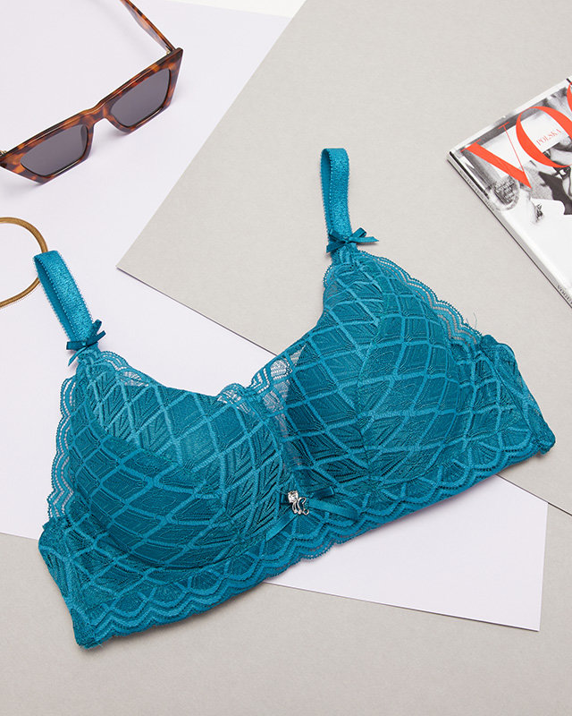 Soutien-gorge rembourré turquoise pour femme avec dentelle - Sous-vêtements
