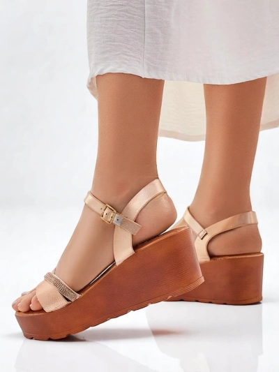 Sandales compensées Royalfashion pour femmes avec des strass et paillettes Aurora Glow
