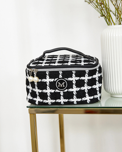 Royalfashion Sac cosmétique à carreaux pour femme en noir