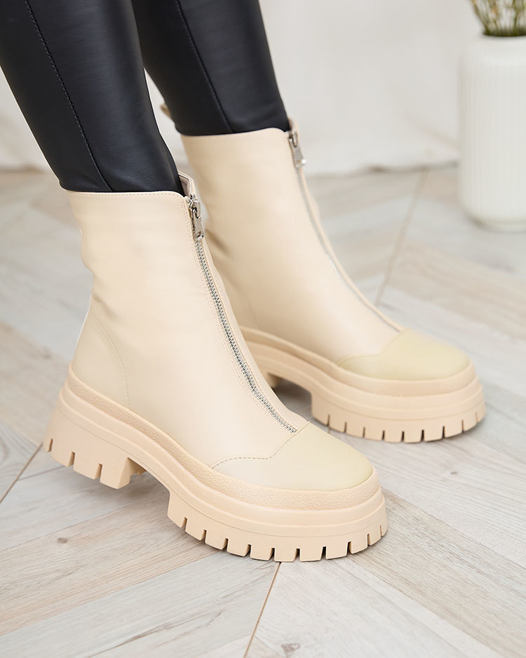 Royalfashion Bottes à talons plats Viatee Beige pour femmes - Main Image