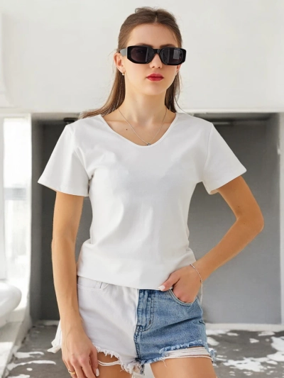 T-shirt en coton pour femmes Royalfashion avec dentelle au dos