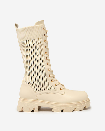 Royalfashion Bottes ajourées à lacets crème pour femme Buhomias