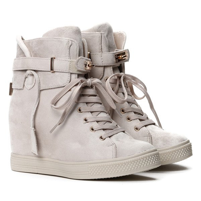 Beżowe sneakersy na koturnie - Obuwie