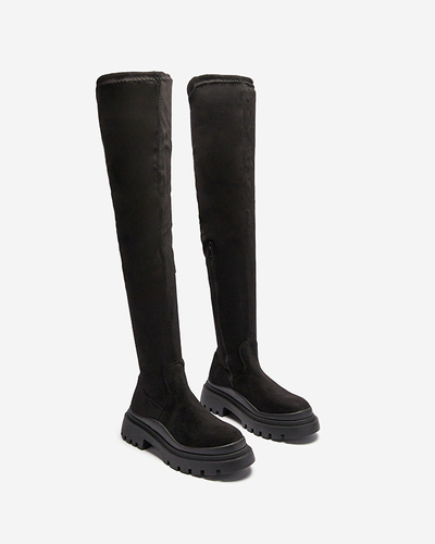 Bottes hautes pour femmes en daim écologique noir à semelle épaisse Amerima - Chaussures