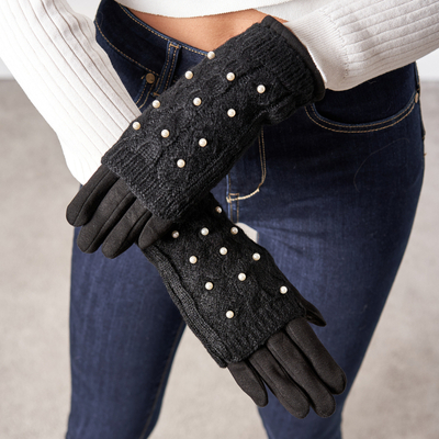 Mitaines femme noires avec perles - Gants