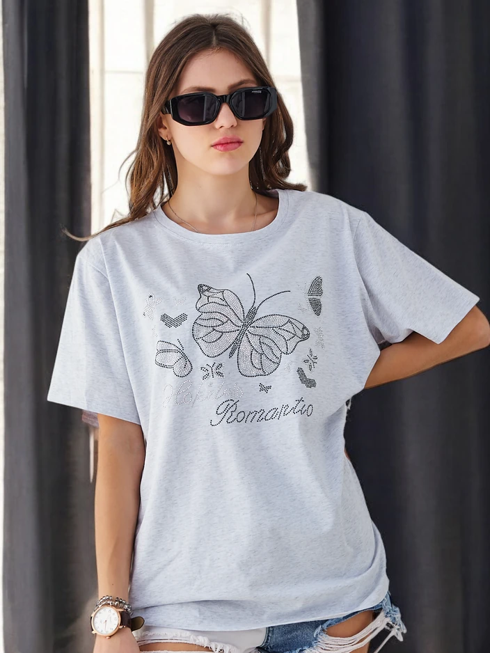 Royalfashion T-shirt en coton pour femmes Papillon romantique