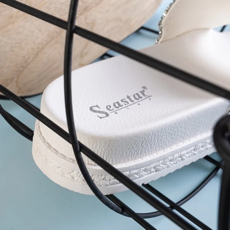 Pantoufles plates-formes blanches pour femmes avec zircons cubiques Sailor - Footwear