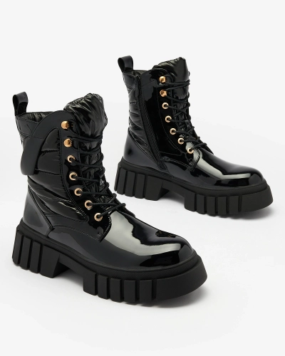 Royalfashion Bottes Wefetto noires laquées pour femme