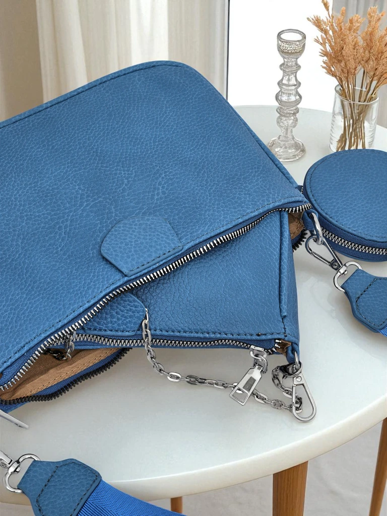Sac à main multifonctionnel pour femmes Kallisté en cuir écologique bleu, 3 en 1, style italien