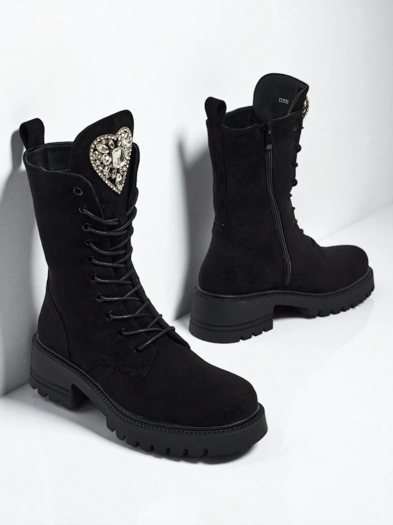 Bottines à lacets en daim écologique pour femmes Emelune