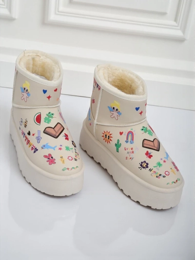 Bottines Lemuria - Bottes de Neige Cr\[egrave\]me Doodle \[agrave\] Semelle \[E]paisse Furrini