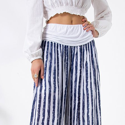 Pantalon culotte femme rayé blanc - Vêtements