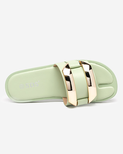 Pantoufles vertes pour femmes avec un grand ornement doré Kedino - Footwear